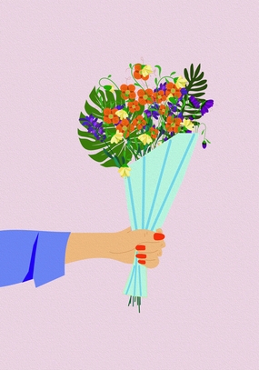 母亲节花束卡通插画设计图片